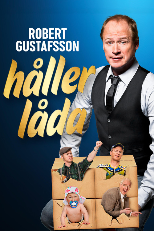 Robert Gustafsson håller låda постер