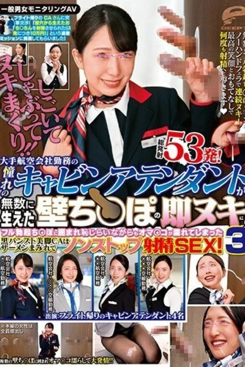 [DVDMS-505]一般男女モニタリングAV しごいてしゃぶってヌキまくり！！大手航空会社勤務の憧れのキャビンアテンダントが無数に生えた壁ち○ぽの即ヌキに挑戦！ 3 フル勃起ち○ぽに囲まれ恥じらいながらもオマ○コが濡れてしまった黒パンスト美脚CAはザーメンまみれでノンストップ射精S… постер