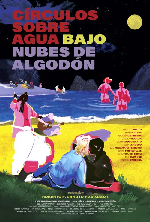 Círculos sobre agua, bajo nubes de algodón постер